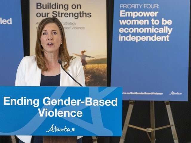 Arts, Culture and Status of Women Minister Tanya Fir announces Alberta's strategy to address gender-based violence and support survivors on Tuesday, May 13, 2025, in Edmonton.   