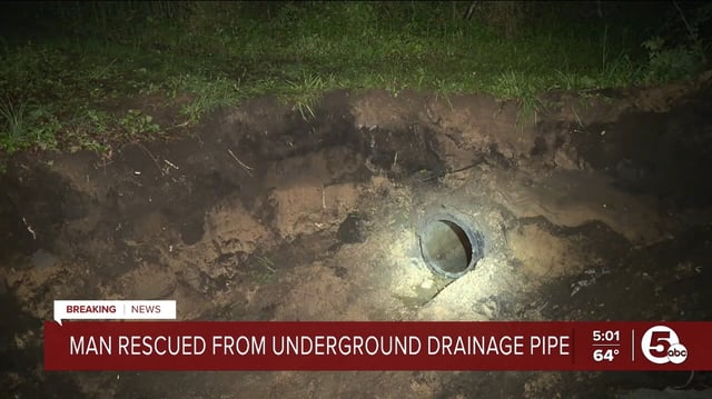 An Ohio man was stuck in an underground drain pipe for 10 hours.