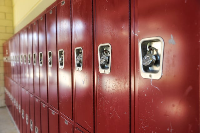 Row of lockers in a school.