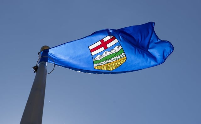 Alberta's provincial flag flies on a flagpole in Ottawa, Monday July 6, 2020. 