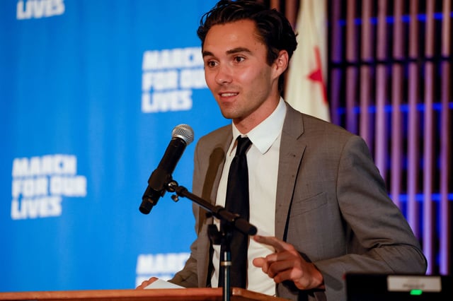 David Hogg speaks at a town hall hosted by the advocacy group March For Our Lives at East LA College in Monterey Part, California, on September 8, 2023.