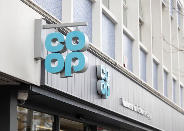 A view of a logo of the Co-Operative supermarket in Archway, London, Britain, April 3, 2023. REUTERS/Anna Gordon