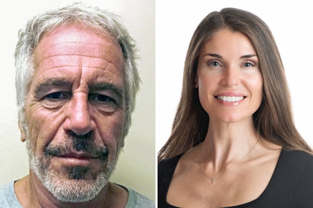 Left, Jeffrey Epstein&#39;s mug shot from 2019, shortly before he died by suicide while in jail awaiting trial. Right, Teresa Helm, who was sexually assaulted by Epstein in the early 2000s.