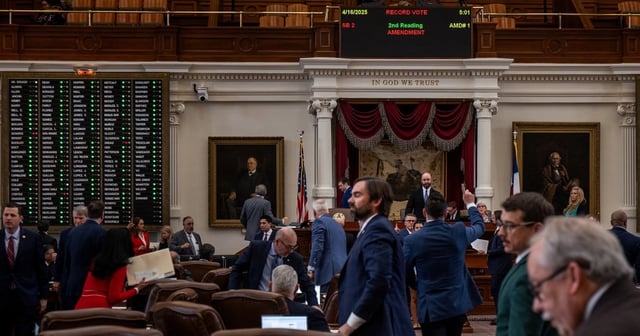 Texas Speaker of the House Dustin Burrows presides over discussion of SB 2 Amendment 1 in the House Chamber in Austin on April 16, 2025.