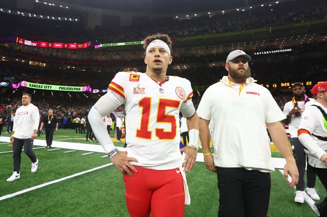 Feb 9, 2025; New Orleans, LA, USA; Kansas City Chiefs quarterback Patrick Mahomes (15) reacts after losing to the Philadelphia Eagles in Super Bowl LIX at Ceasars Superdome. Mandatory Credit: Mark J. Rebilas-Imagn Images/File Photo