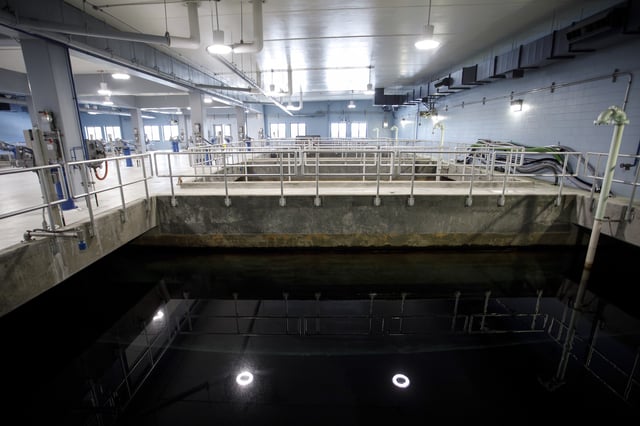 Water is processed through carbon filters inside large reservoirs designed to remove a forever chemical, known as PFAS at the Sweeney Water Treatment Plant in Wilmington, N.C., Monday, April 28, 2025. (AP Photo/Ben McKeown)