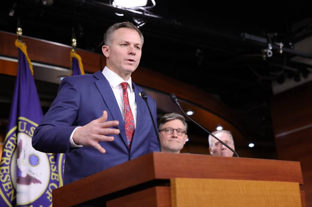 Representative Blake Moore, a Utah Republican, speaks during a press conference in Washington, D.C. on January 14, 2025.