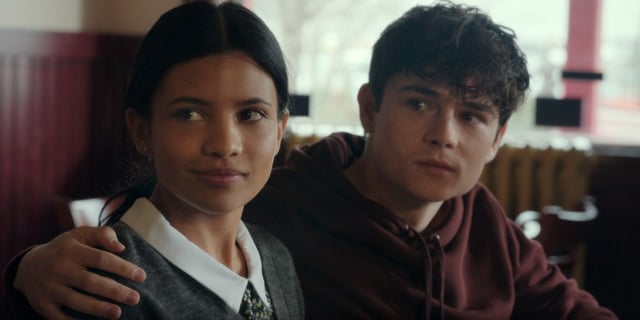 Jackie (Nikki Rodriguez) and Alex (Ashby Gentry) sitting together in My Life With the Walter Boys