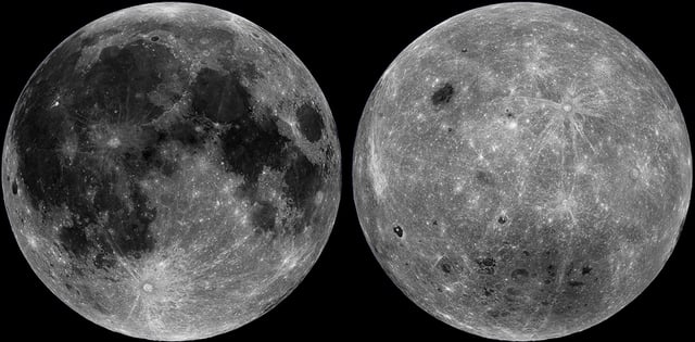 The moon's near side, at left, and far side are seen in a combination of undated images from observations made by NASA’s Lunar Reconnaissance Orbiter.  NASA/JPL-Caltech/Handout via REUTERS.   THIS IMAGE HAS BEEN SUPPLIED BY A THIRD PARTY