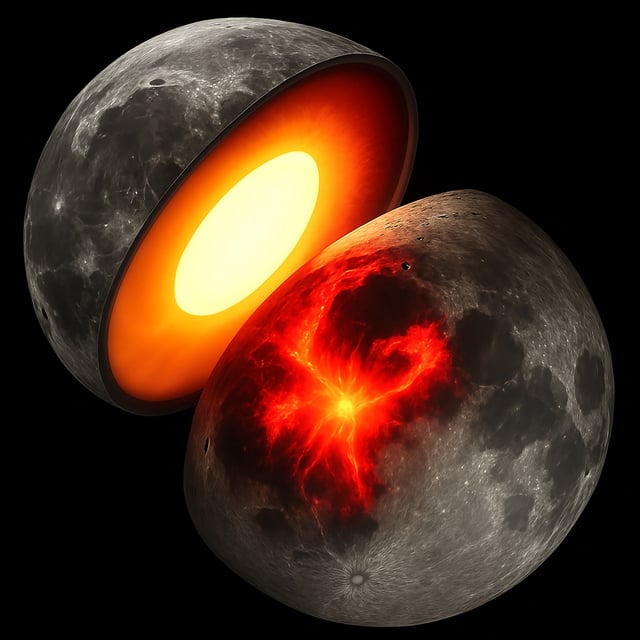An undated artist's concept shows the moon's hot interior and volcanism about 2 to 3 billion years ago. It is thought that volcanic activity on the lunar near side (the side facing Earth) helped create a landscape dominated by vast plains called mare, which are formed by molten rock that cooled and solidified.  NASA/JPL-Caltech/Handout via REUTERS.   THIS IMAGE HAS BEEN SUPPLIED BY A THIRD PARTY
