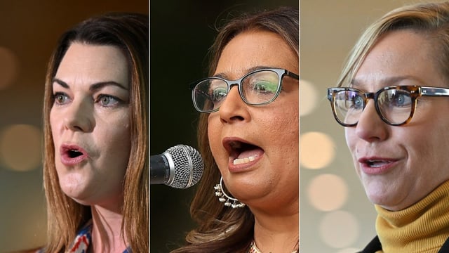 Greens Sarah Hanson-Young, Mehreen Faruqi and Larissa Waters (Image: AAP/Lukas Coch, Jeremy Ng, Mick Tsikas)