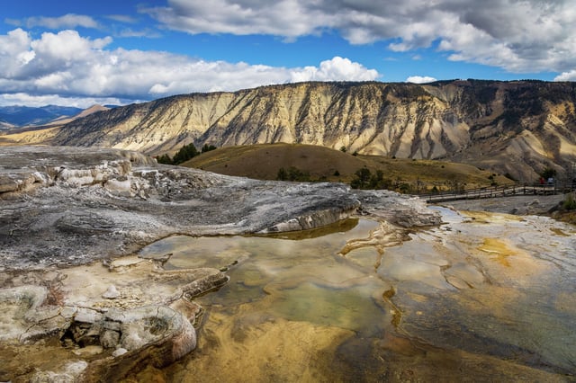 Hot springs pools at Mammoth Hot Springs inside Yellowstone National Park.