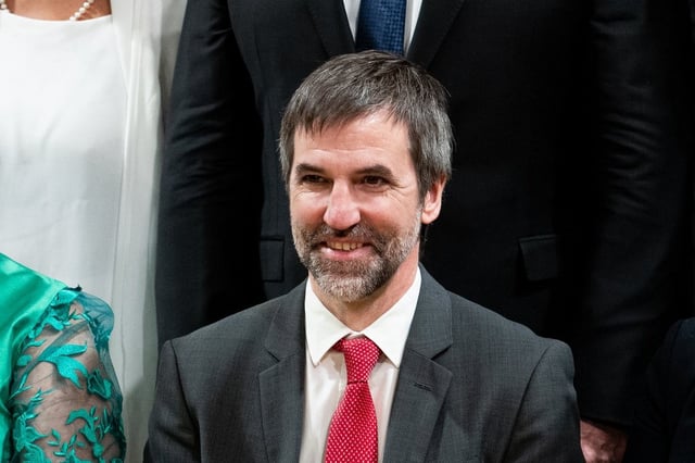 Minister of Canadian Identity and Culture Steven Guilbeault participates in a family photo following a cabinet swearing-in ceremony at Rideau Hall in Ottawa on Tuesday, May 13, 2025. THE CANADIAN PRESS/Spencer Colby
