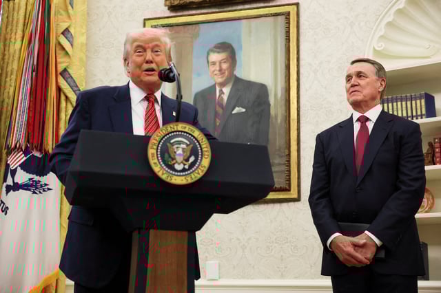 U.S. President Donald Trump speaks during a swearing-in ceremony for the new U.S. ambassador to China, former U.S. Senator David Perdue, at the White House in Washington, D.C., U.S., May 7, 2025. REUTERS/Leah Millis/File Photo