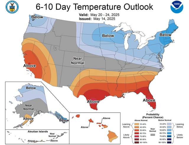 The outlook for May 20-24 from the National Weather Service&#39;s Climate Prediction Center shows that above-average temperatures are expected for South Texas next week.