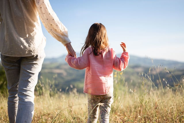 Mother and daughter out for a walk.