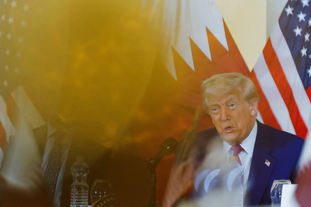 U.S. President Donald Trump speaks during a roundtable discussion in Doha, Qatar, May 15, 2025. REUTERS/Brian Snyder