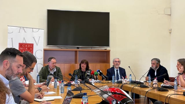 Rueda de prensa de la presidenta de la Acadèmia Valenciana de la Llengua, Verònica Cantó, esta mañana en la sede en San Miguel de los Reyes.