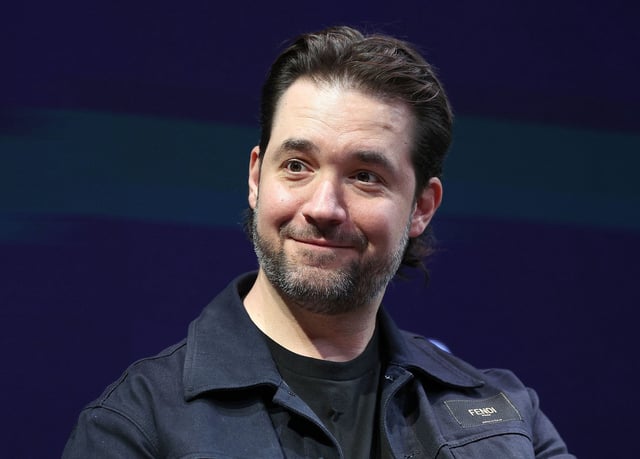 Alexis Ohanian during a conversation with Olympic sprinter Gabby Thomas during the Business of Women Sport Summit presented by Deep Blue Sports and Axios at Chelsea Factory in New York, on April 23, 2024.