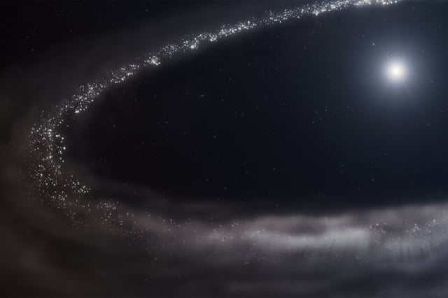An artist&#39;s impression of the water-ice–bearing debris disk around HD 181327.