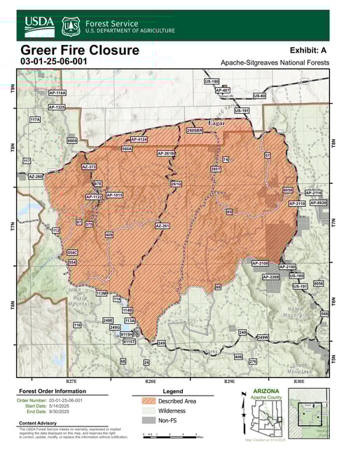 Areas in eastern Arizona closed due to wildfires