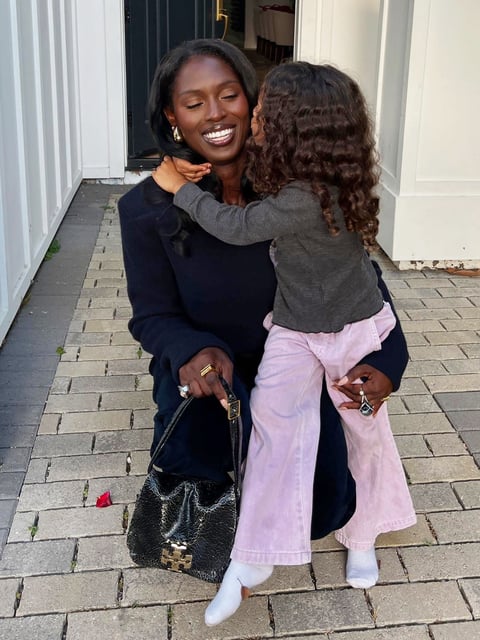 Jodie Turner-Smith receives a kiss on the cheek from her daughter, Juno.