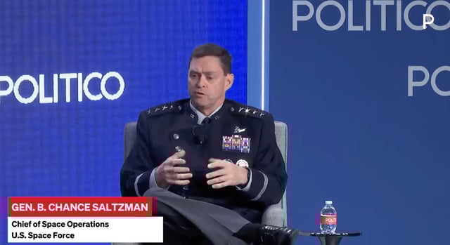 Gen. Chance Saltzman, chief of space operations, speaks May 15, 2025 at the Politico Security Summit. Credit: PoliticoLive