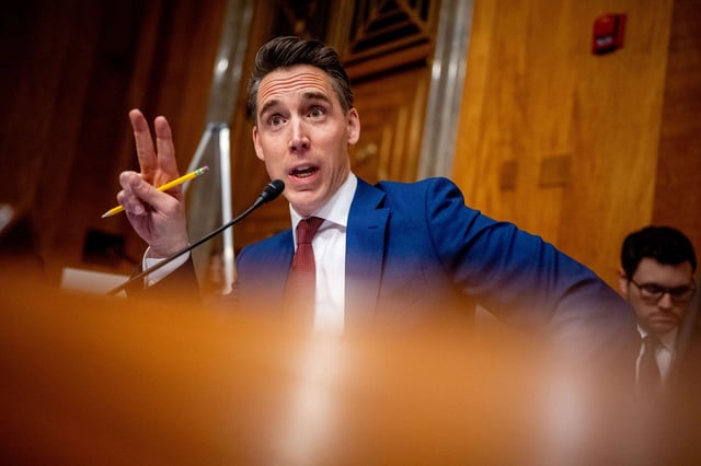 Sen. Josh Hawley speaks during a Senate Homeland Security and Governmental Affairs Committee hearing on Capitol Hill on April 18, 2024, in Washington, D.C.
