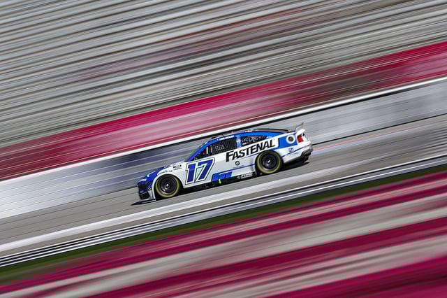 Chris Buescher, driver of the #17 Fastenal Ford, drives during qualifying for the NASCAR Cup Series Ambetter Health 400 at Atlanta Motor Speedway on February 22, 2025 in Hampton, Georgia.