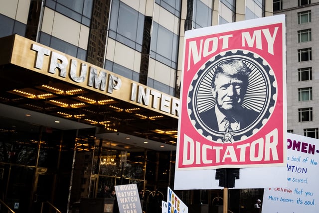 A protester during the Woman's March in New York on Jan. 18, 2020.