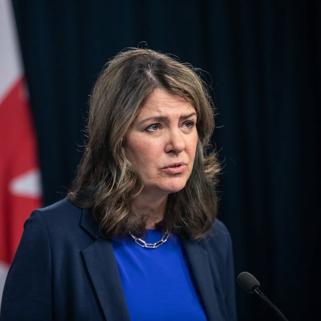 Alberta Premier Danielle Smith speaks during a press conference in Edmonton, Tuesday, May 6, 2025.