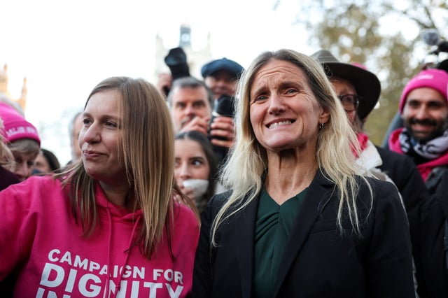 Kim Leadbeater, MP for Spen Valley, reacts during a demonstration in support of assisted dying outside the British parliament after lawmakers voted in favour of the assisted dying law, in London, Britain, November 29, 2024. REUTERS/Mina Kim/File Photo
