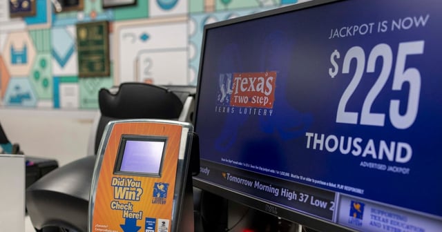A Texas Lottery display at Winners Corner, a board game, lottery and gift store, in Austin on Feb. 20, 2025.