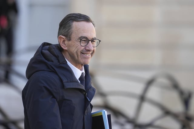 FILE - French Interior Minister Bruno Retailleau leaves the weekly cabinet meeting, Wednesday, March 19, 2025 at the Elysee Palace in Paris. (AP Photo/Thibault Camus, File)