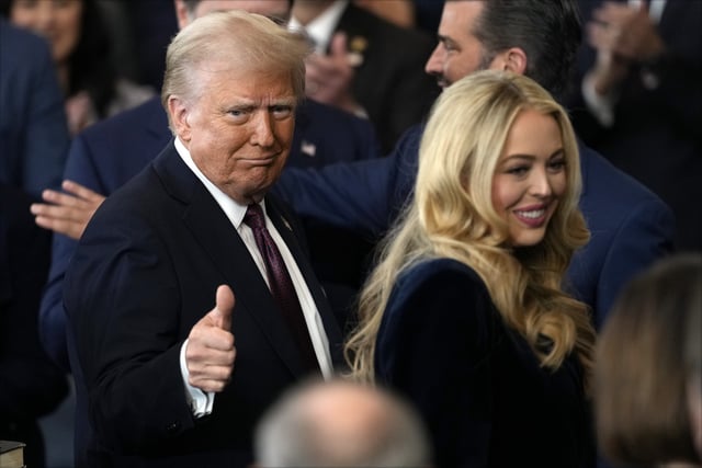 U.S. President Donald Trump and Tiffany Trump attend the inauguration ceremony in the U.S. Capitol Rotunda on January 20, 2025 in Washington, DC. Donald Trump recently responded to Tiffany&#39;s announcement of the birth of her newborn son, May 15, 2025.