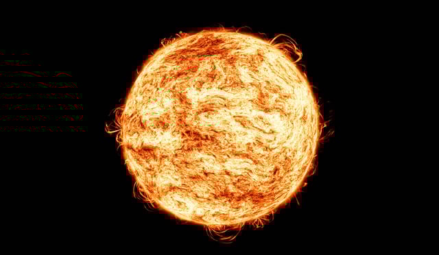 A 3D rendered image of a solar storm.