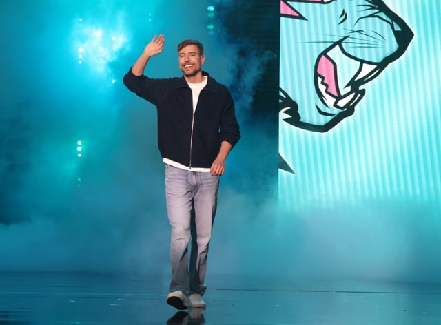 MrBeast speaks onstage during YouTube Brandcast 2025 at David Geffen Hall on May 14, 2025 in New York City.