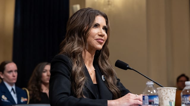 Homeland Security Secretary Kristi Noem suggests a reality show called The American, featuring immigrants competing for citizenship. REUTERS/Anna Rose Layden