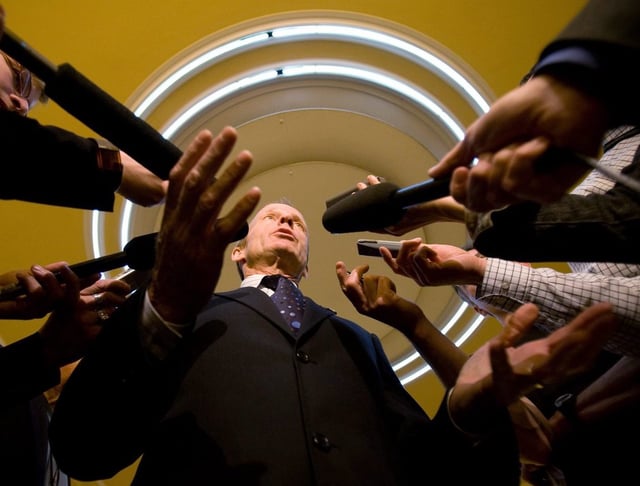Stockwell Day, then international trade minister, speaks to media in Prague, Czech Republic, on Tuesday, May 5, 2009. Day says he thinks Alberta should hold a referendum on separating from Canada. 