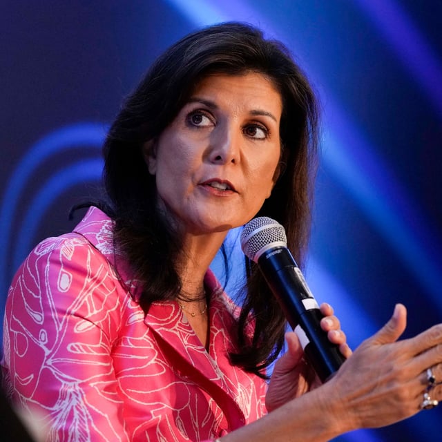 Nikki Haley, former U.S. ambassador to the United Nations and a current vice-chair at Edelman, participates in a panel discussion at the Canadian Chamber of Commerce B7 Summit in Ottawa on Friday, May 16, 2025. THE CANADIAN PRESS/Justin Tang