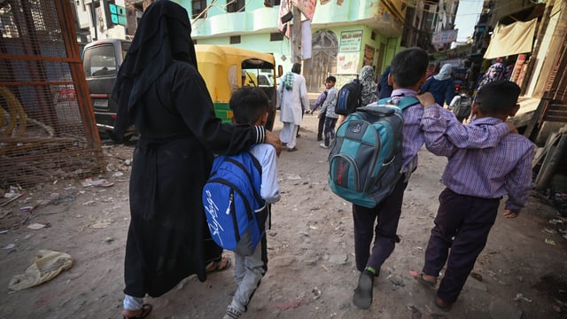 Children from the Rohingya community at a Delhi government school.