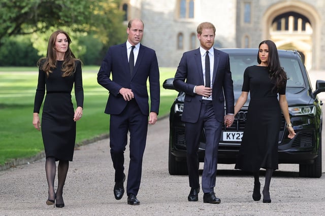Princess Kate, Prince William, Prince Harry and Meghan Markle put on a united front in honor of Queen Elizabeth II at Windsor Castle on September 10, 2022.