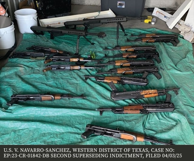 This U.S. Justice Department handout shows firearms seized during the arrest of Mexican citizen Maria Del Rosario Navarro-Sanchez, who faces federal charges over links to the Cartel de Jalisco Nueva Generacion (CJNG) now deemed a &#34;terrorist&#34; organization.