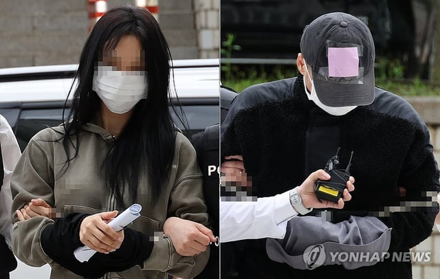 Two people arrive at the Seoul Central District Court in southern Seoul for an arrest warrant hearing on May 17, 2025. (Yonhap)