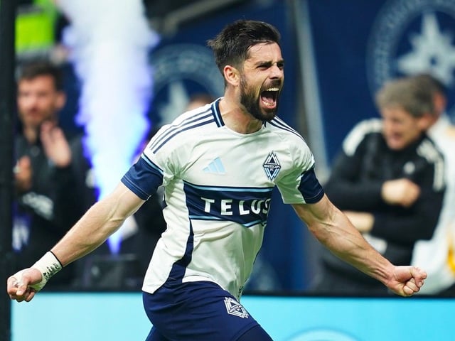 Brian White of the Vancouver Whitecaps scores the team's second goal during their MLS match against the L.A. Galaxy at B.C. Place on March 2.