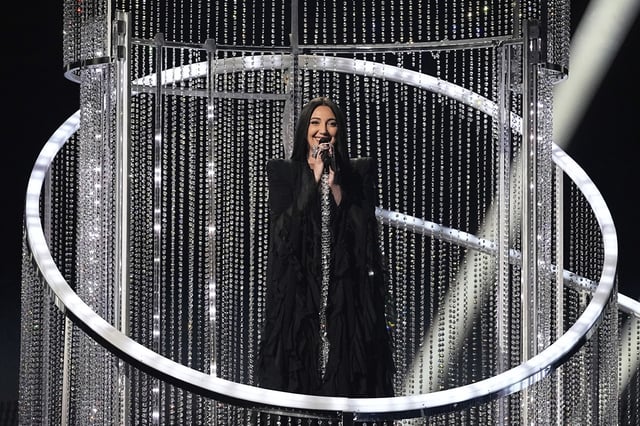 Yuval Raphael from Israel performs the song &#34;New Day Will Rise&#34; during the dress rehearsal for the Grand Final of the 69th Eurovision Song Contest, in Basel, Switzerland, Friday, May 16 2025.