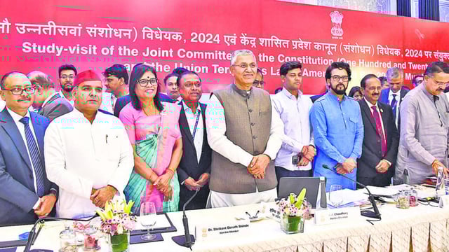 Mumbai, India - May 17, 2025: Members of the study-visit of the Joint Committee on the Constitution Bill pose for a photograph, at Taj Hotel Colaba in Mumbai, India, on Saturday, May 17, 2025. (Photo by Anshuman Poyrekar/ Hindustan Times) (Hindustan Times)