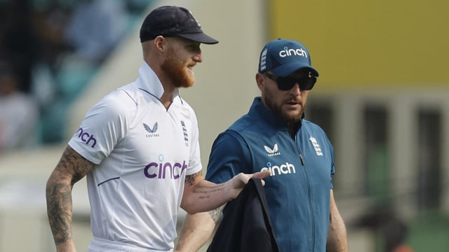 England's Ben Stokes with coach Brendon McCullum 