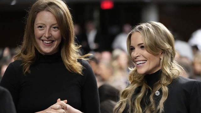 Dr. Casey Means, a wellness influencer, left, and journalist Megan Kelly, attend a confirmation hearing for Robert F. Kennedy Jr. for the Secretary of Health and Human Services post, at the Capitol in Washington, Jan. 29, 2025.  (AP Photo/Ben Curtis, File)