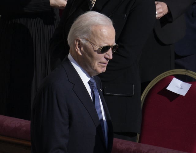 former US president Joe Biden is seen arriving at the Pope&#39;s Funeral at the Vatican in Rome, Italy on 26 April, 2025. (Photo by Jaap Arriens/NurPhoto via Getty Images)